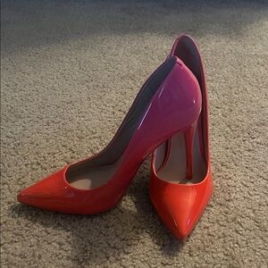 Aldo Two-Tone Patent Pointed-Toe Stiletto Pumps in Pink and Orange